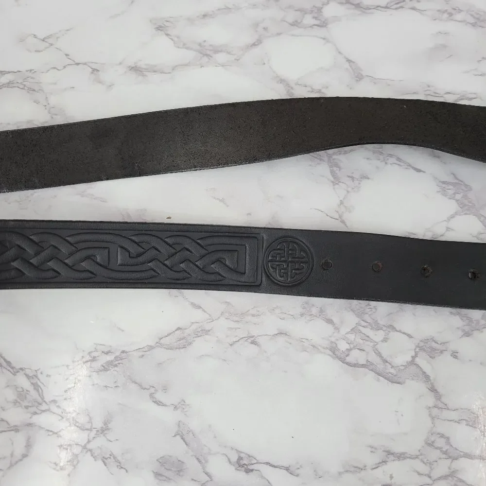 Bergamot Vintage 80s Black Leather Celtic Belt with Silver 2D Dragon Buckle